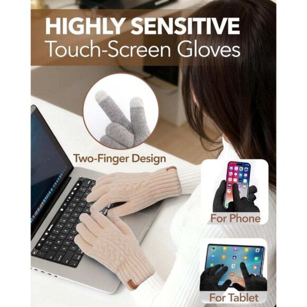 ⚡Women & Men Black+Black Winter Touch Screen Warm Thick Fleece Lined Knit Gloves - Picture 6 of 7